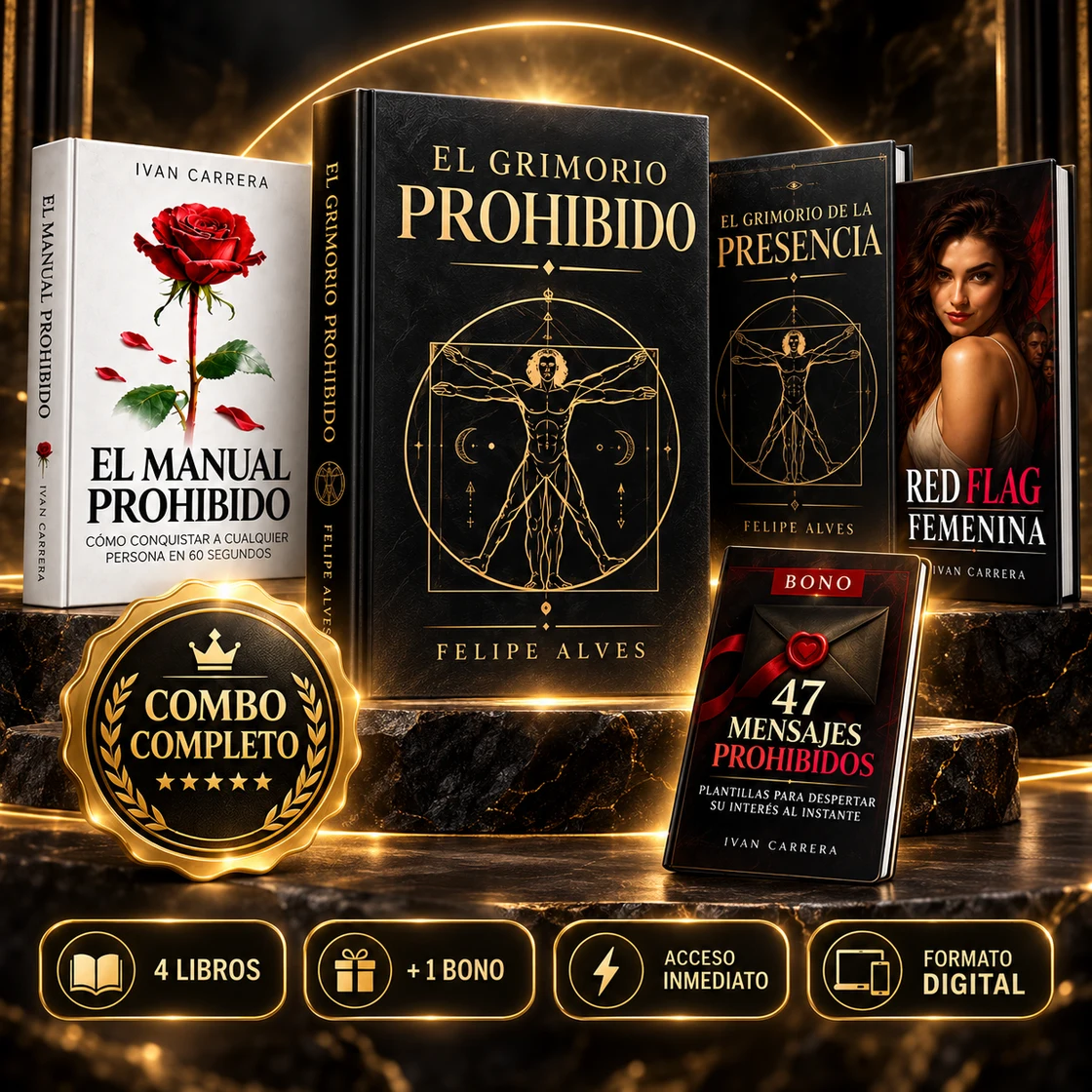 Combo completo de El Código Prohibido: cuatro libros digitales y el bono 47 mensajes prohibidos.